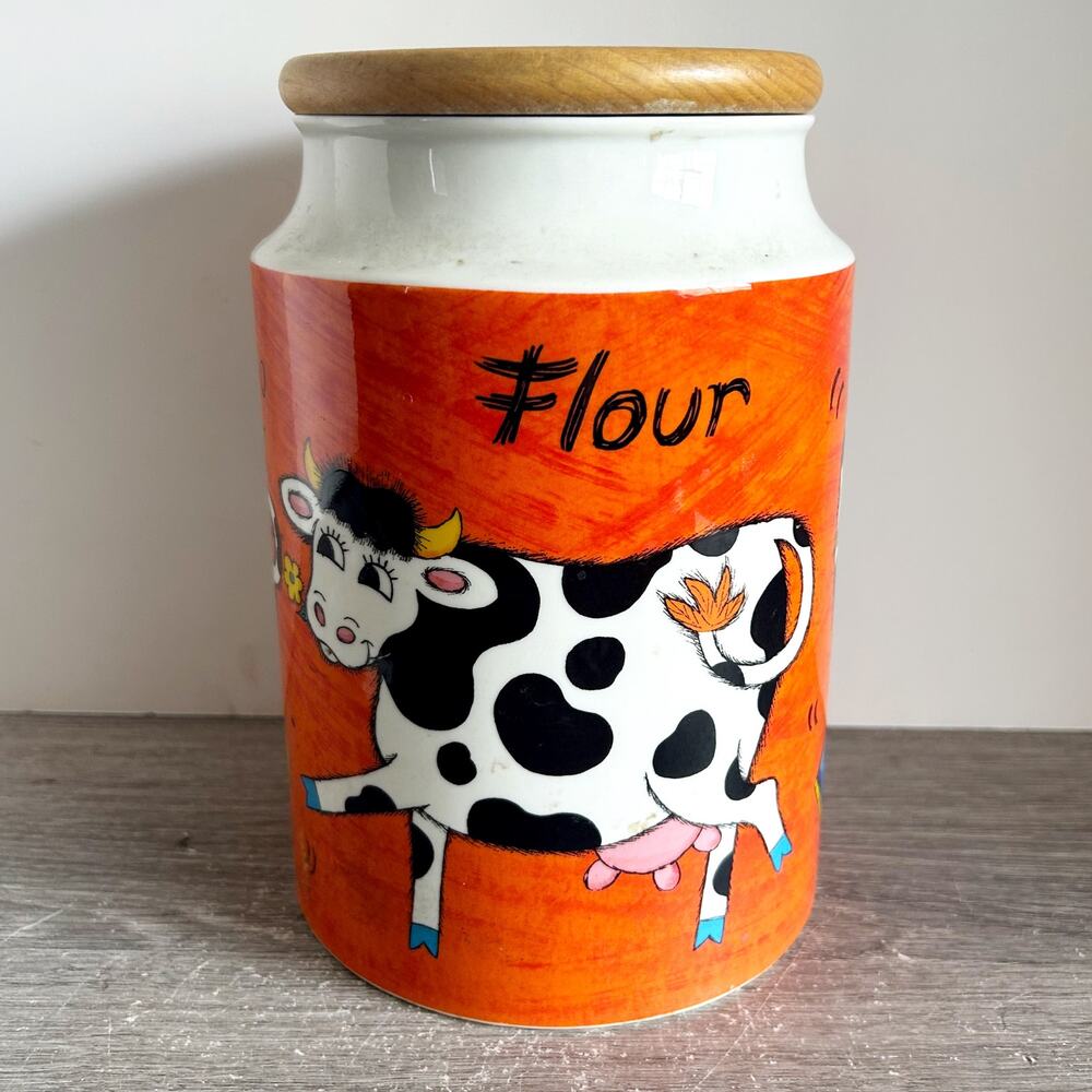 Dunoon Funky Farm Flour Storage Jar Canister Stoneware Scotland Jane Brookshaw